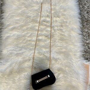 Black Mini Crossbody Bag with Gold Chain